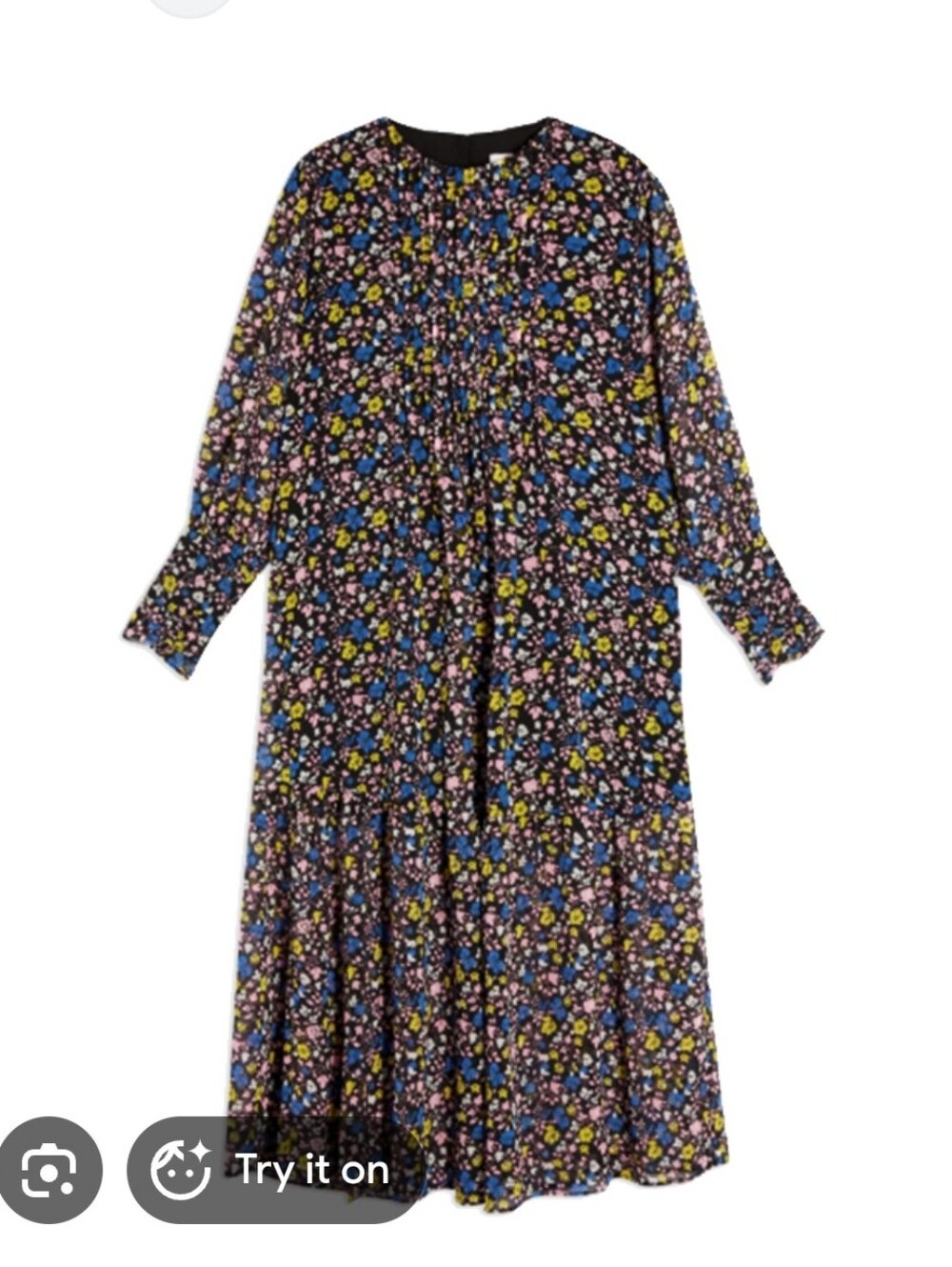 Topshop Blue Floral Midi Dress with Pink & Yellow Flowers